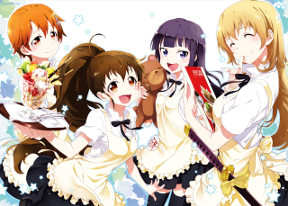 Anime girls book snow stars - a picture together in front free wallpaper