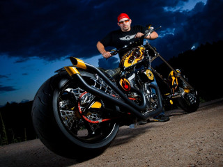 Man motorcycle night road sky - biomechanical free wallpaper