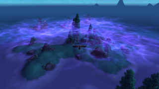 Blue purple landscape trees rocks - a computer free wallpaper