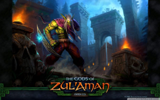 Gods of zuldaman character screenshot - a demon in the background free wallpaper