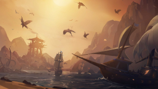 Pirate ship ocean birds flying - anton fadeev free wallpaper