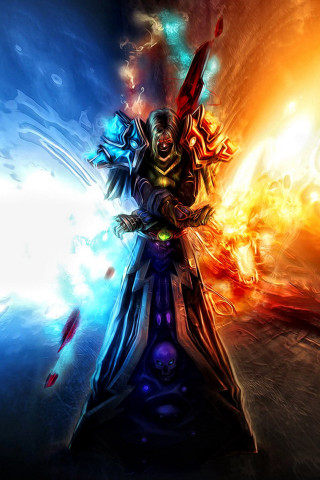 Demon sword fireball blue yellow - free 3d render wallpaper