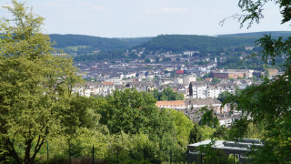 City trees hill matte panorama - a few building free wallpaper