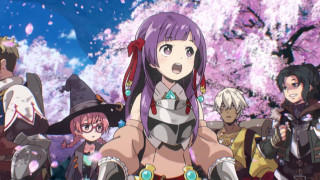 Anime characters pink flowers tree - front free wallpaper