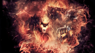 Demonic men fire background flames - art free wallpaper