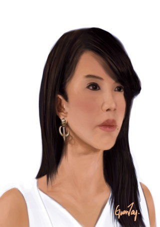 Gunay woman blackhair white top - digital painting free wallpaper