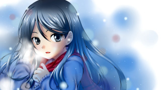 Girl blue hair scarf snow - her shoulder free wallpaper