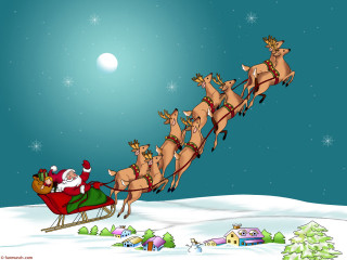 Santa claus sleigh reindeers snow 2 - night free wallpaper