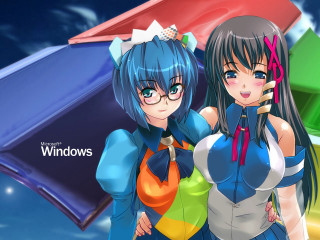 Anime girls rainbow umbrella windows - aimitsu free wallpaper for desktop