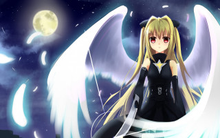 Anime girl blonde wings sword - anime art free wallpaper