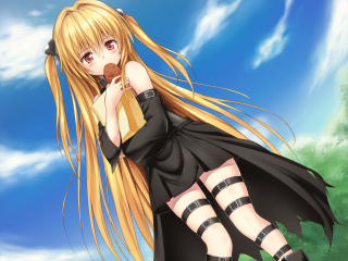 Girl blonde hair black dress - a cookie free wallpaper
