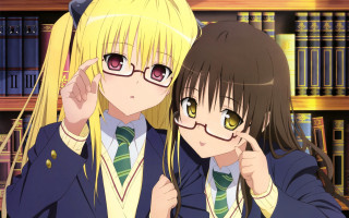 Anime girls school uniforms bookcase - a bookcase free wallpaper