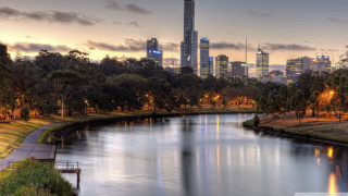 River city dusk clouds trees - andrew law free wallpaper