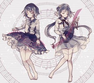 Anime girls long hair guitar - one holding free wallpaper