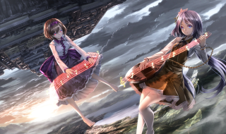 Anime girls long hair guitar 2 - a guitar free wallpaper