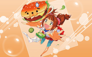 Girl flying hamburger hand hamburger - a hamburger free wallpaper