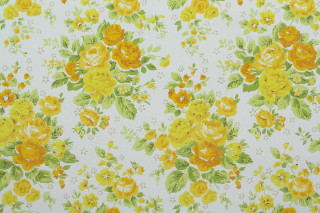 Yellow flowered fabric green leaves - fabric free wallpaper