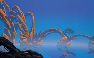Blue landscape tree water bird - over the water free wallpaper
