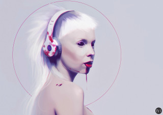 White haired woman headphones gothic - headphone free wallpaper