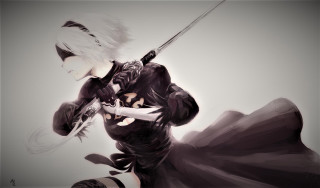 Woman sword black outfit knees - nier:automata free wallpaper