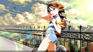Woman riding bike bridge sky - a woman riding free wallpaper