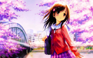 Girl red shirt purple skirt - computer art free wallpaper