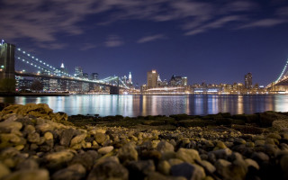 Night city bridge water rocks - rock free wallpaper