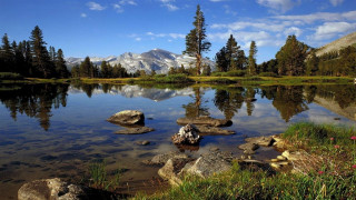 Lake rocks trees mountain blue 4 - ansel adams free wallpaper