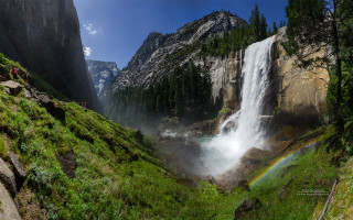 Waterfall rainbow mountain background sky - a rainbow in the sky free wallpaper