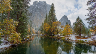 River trees mountains cloudy sky 5 - tree and mountains under a cloudy sky free wallpaper