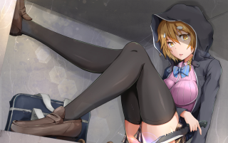 Woman black outfit hat knife - a knife free wallpaper