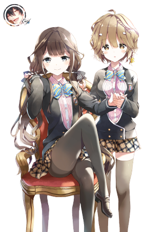 Anime girls sitting chair crossed - their leg free wallpaper
