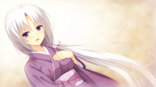 White haired woman purple kimono - white hair free wallpaper