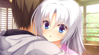 Girl hugging guy white hair - white hair free wallpaper