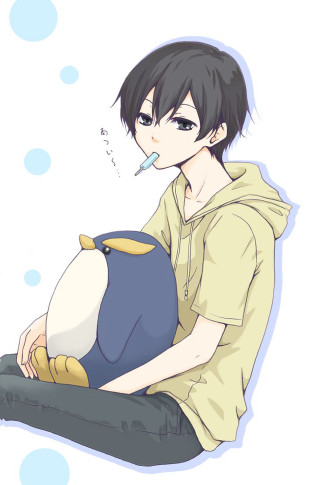 Man sitting toothbrush mouth penguin - computer art free wallpaper