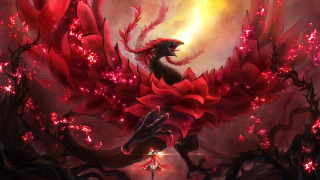 Dragon red flower person standing - a red flower free wallpaper