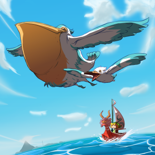 Bird flying boat ocean man - a boat free wallpaper