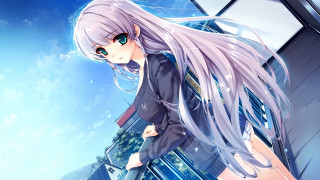 Anime girl blue eyes building - blue eye free wallpaper