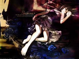 Woman dress bed roses purple - gothic free wallpaper