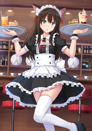 Woman maid outfit tray food - a tray of food free wallpaper