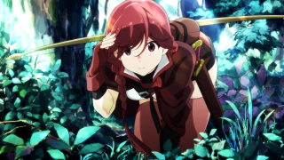 Girl red dress woods sword - her hand and a sword free wallpaper