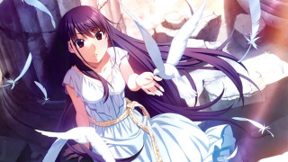 Woman long hair knife flying - a statue free wallpaper