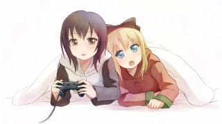 Anime girls bed remote controller - video game free wallpaper