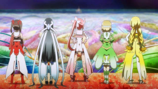 Anime characters colorful background sky - rayonism free wallpaper for desktop