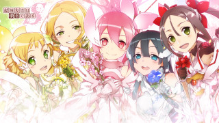 Anime girls flowers dresses group - looking free wallpaper