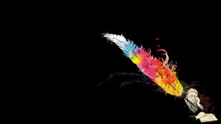 Colorful feather flying dark sky - carne griffiths free wallpaper