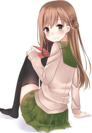 Girl sitting bow tie green - her knee free wallpaper