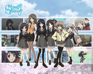 Anime girls sky background clouds 3 - a group of anime girls free wallpaper