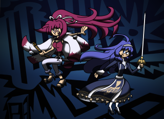Cartoon women swords demon dark - two woman free wallpaper