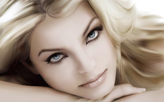 Blonde woman blue eyes closeup - shaded free wallpaper